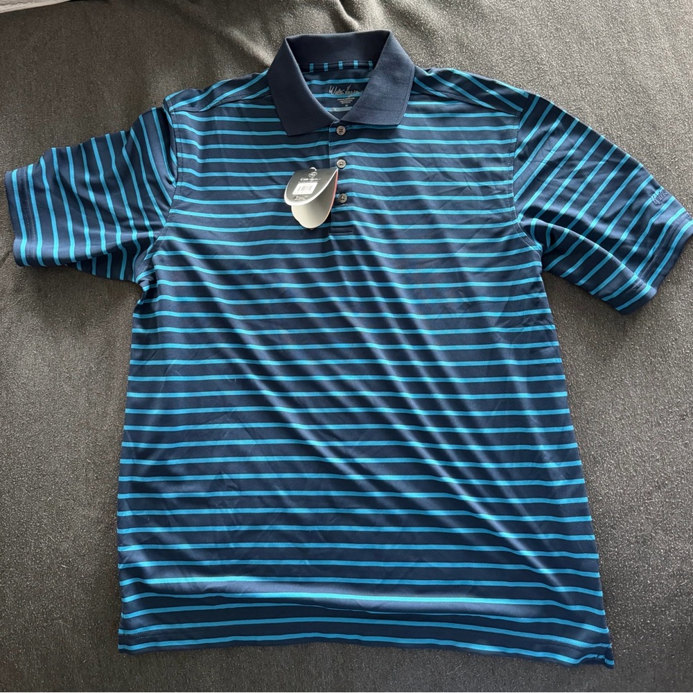 Walter Hagen Men's Polo Shirt - Navy and Light Blue Stripes